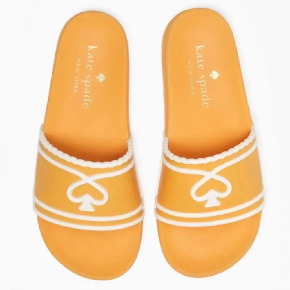 kate spade 8, 9 Brigitte Pool Slide Sunset Blaze Par Gold White